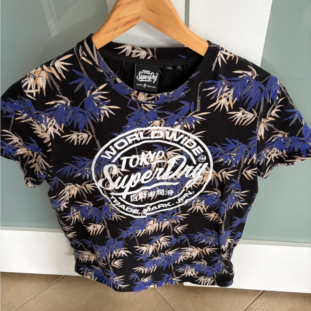 SuperDry mens Black and Blue Graphic Top
